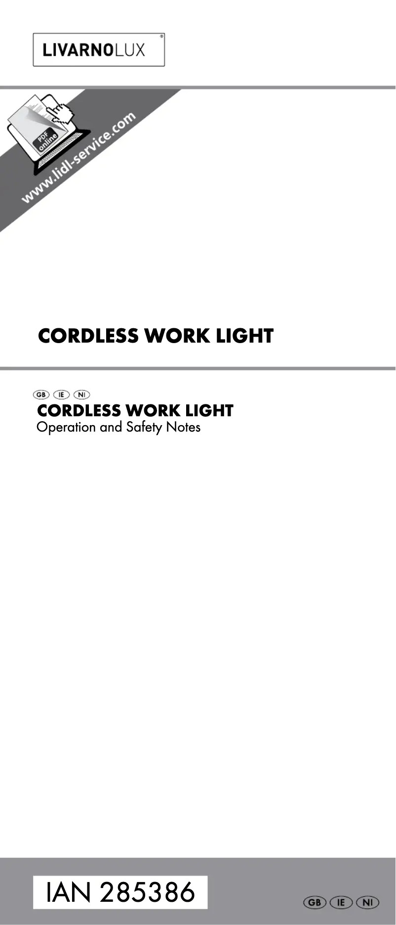 Page 1 de la notice Manuel utilisateur Livarno Lux IAN 285386
