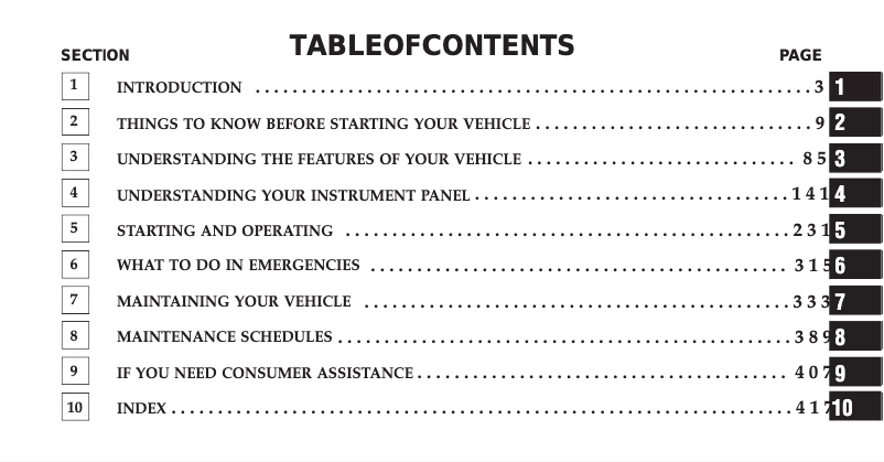 Image de la première page du manuel de l'appareil Sebring Sedan (2010)