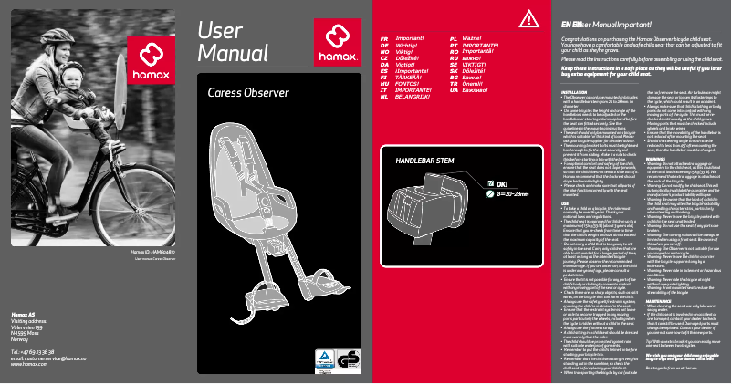 Page 1 de la notice Manuel utilisateur Hamax Caress Observer