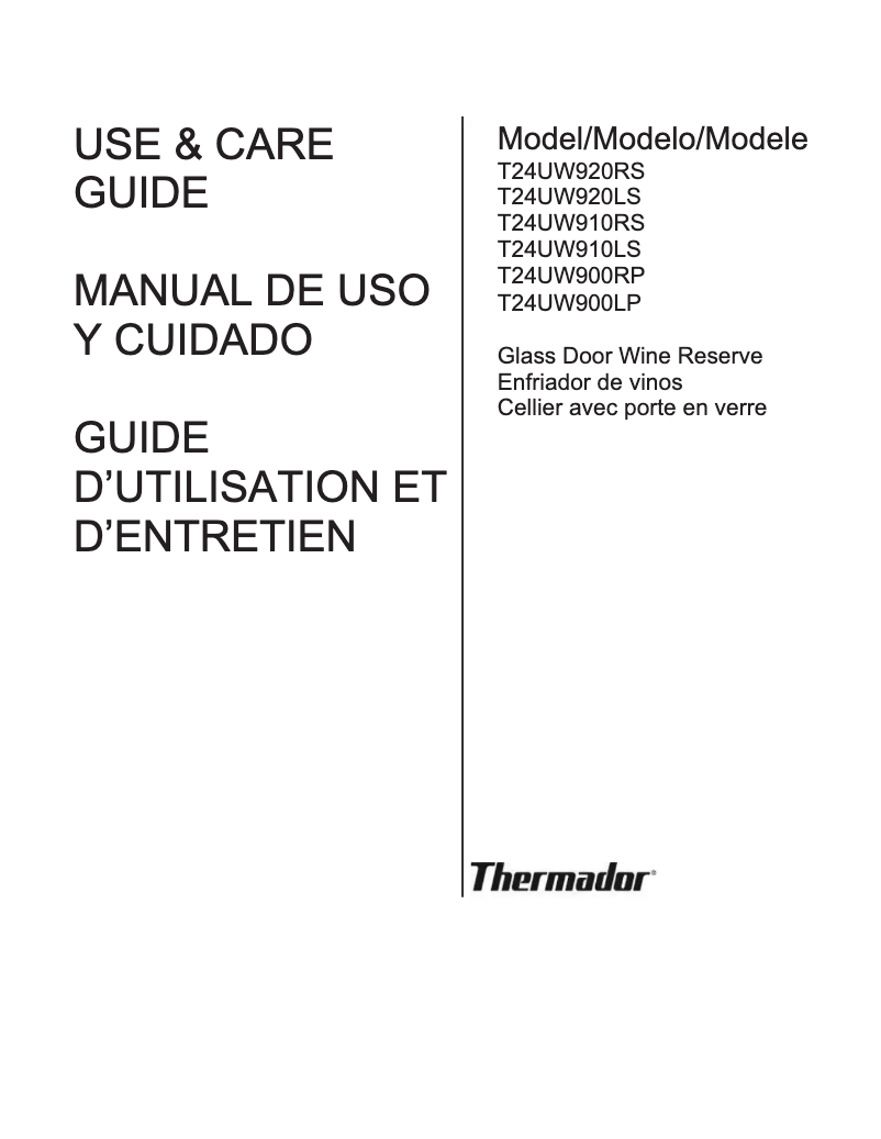 Page n°1 - Manuel utilisateur Thermador T24UW910LS