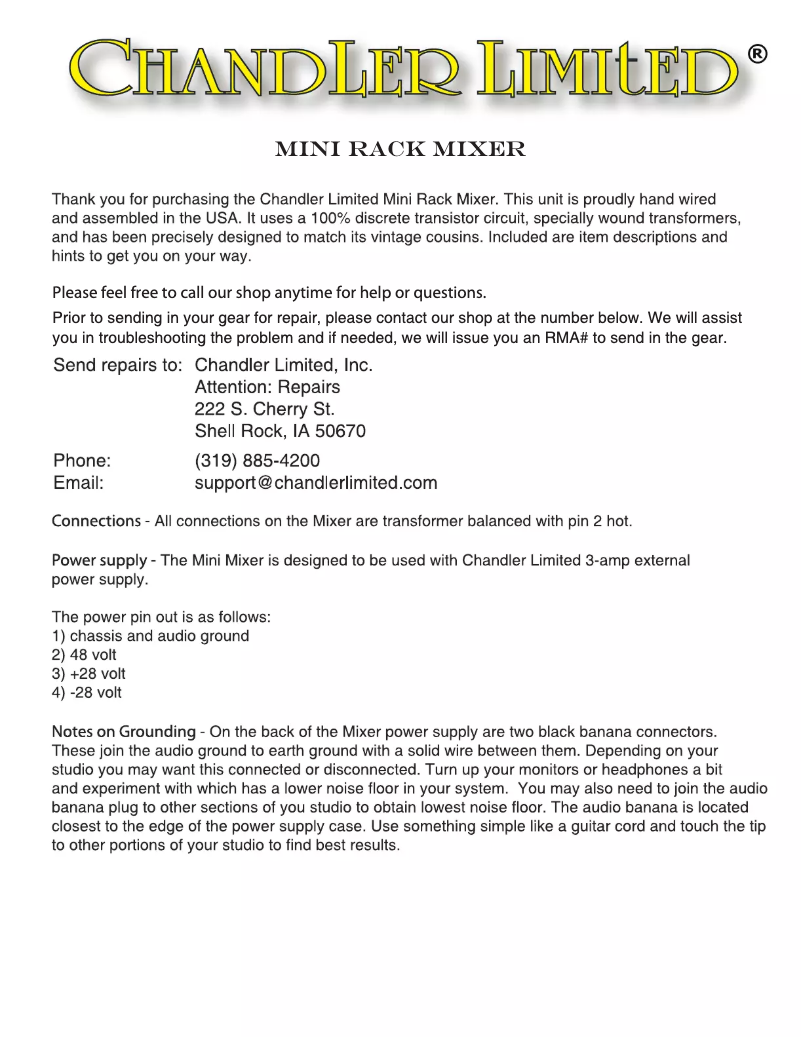 Page 1 de la notice Manuel utilisateur Chandler Mini Rack 16 Channel