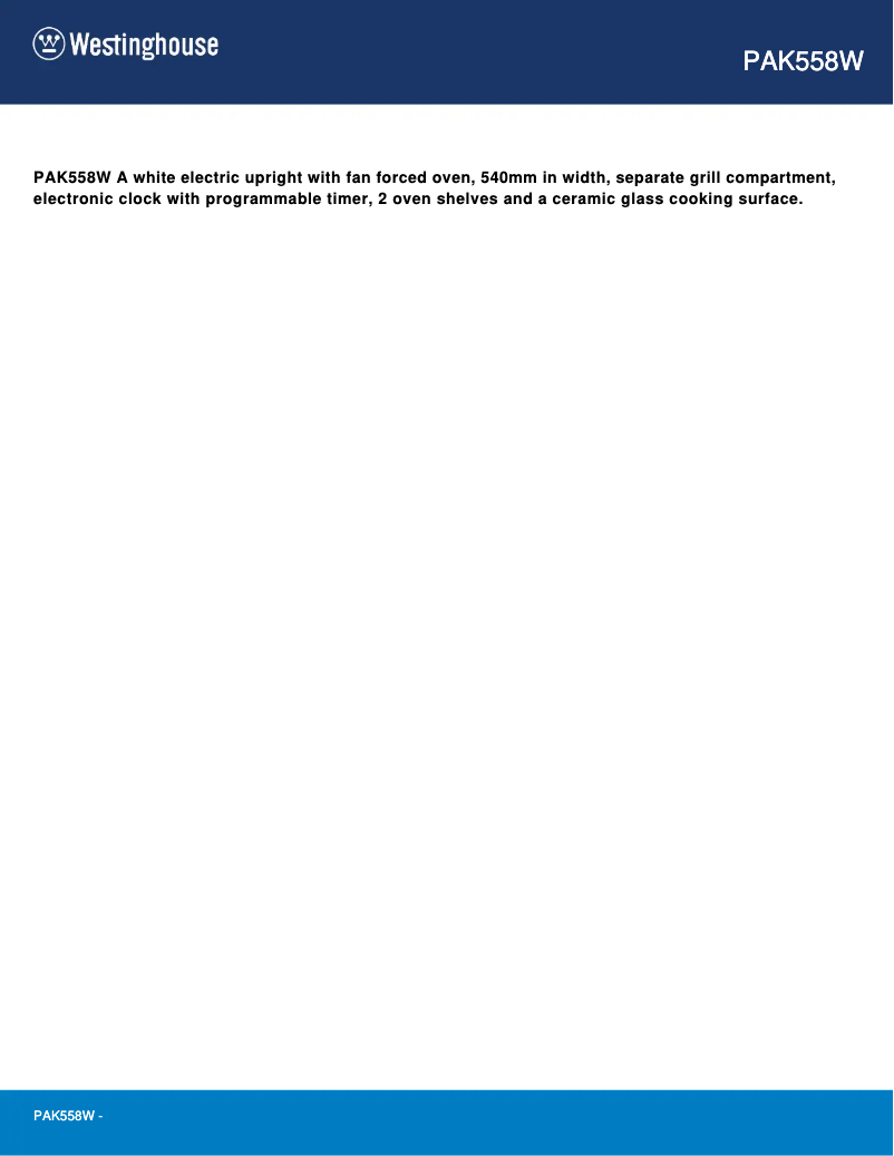 Page 1 de la notice Manuel utilisateur Westinghouse PAK558W