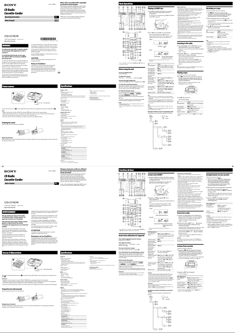 Image de la première page du manuel de l'appareil CFD-G770CPK