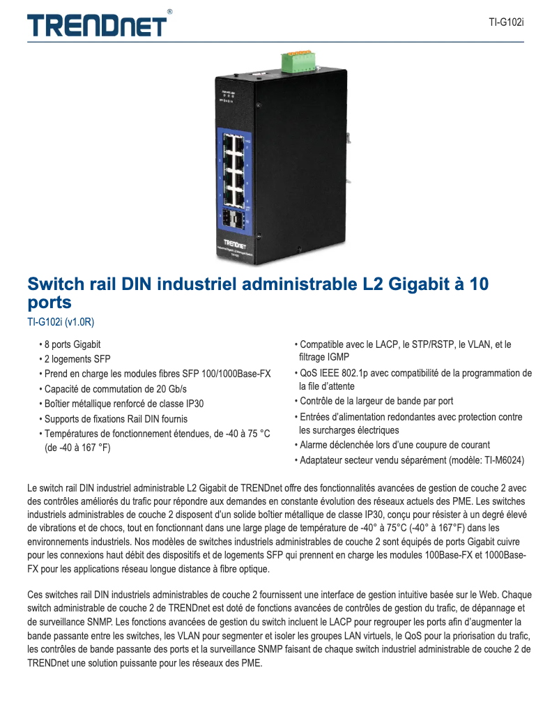 Page n°1 - Fiche technique TRENDnet TI-G102i