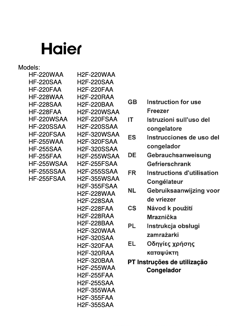 Page 1 de la notice Manuel utilisateur Haier H2F-255WSAA