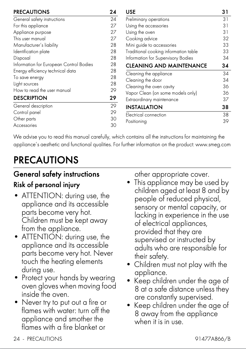 Page n°1 - Manuel utilisateur Smeg SF68M3VPOGL