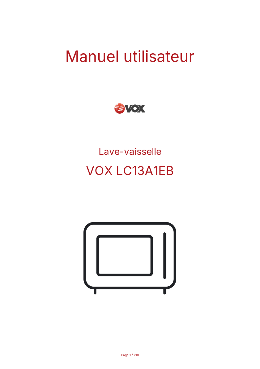 Page n°1 - Manuel utilisateur VOX LC13A1EB