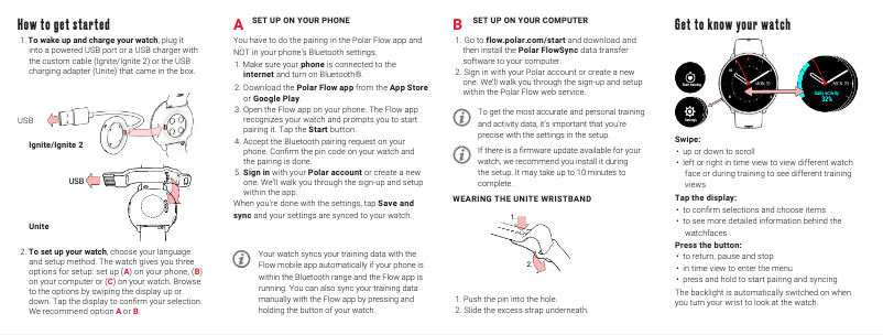 Página 1 del manual Guía de inicio rápido Polar Ignite 2
