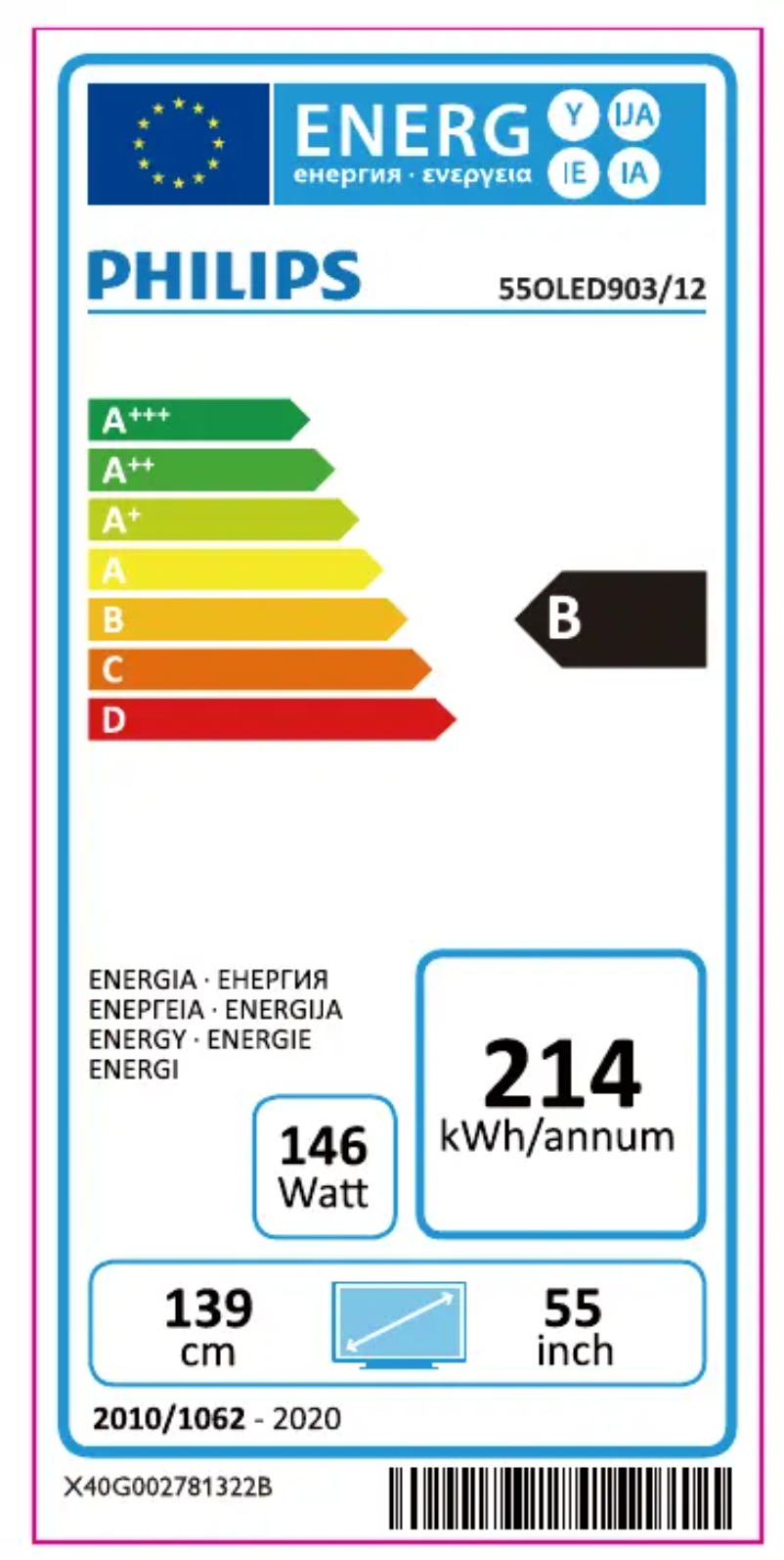 Page 1 de la notice Label énergétique Philips 55OLED903