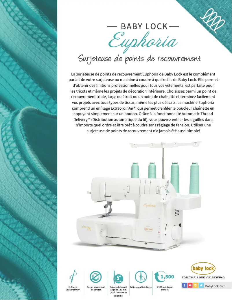 Page 1 de la notice Fiche technique Baby Lock Euphoria