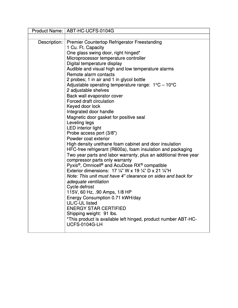 Page 1 de la notice Manuel utilisateur American BioTech Supply ABT-HC-UCFS-0104G