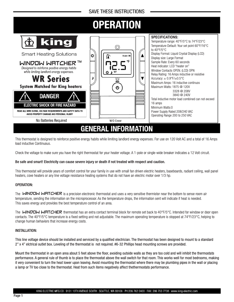 Page 1 de la notice Manuel utilisateur King WR230-B-KIT