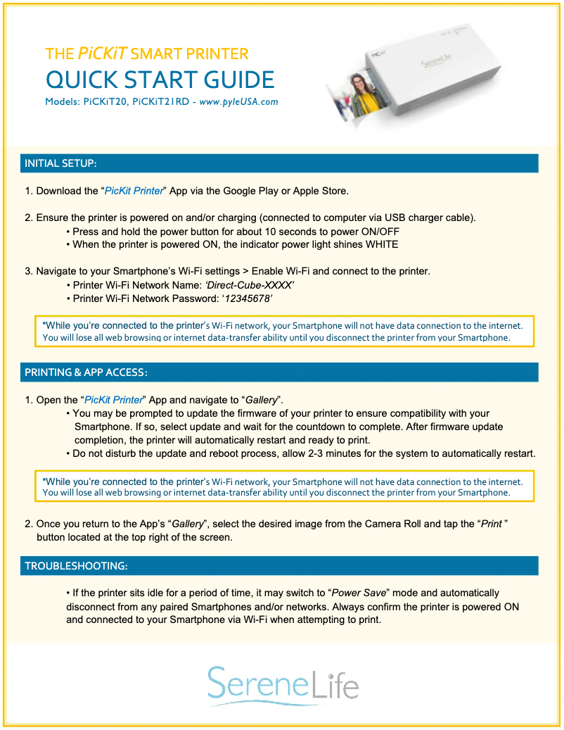 Page n°1 - Manuel utilisateur SereneLife UPICKIT21RD