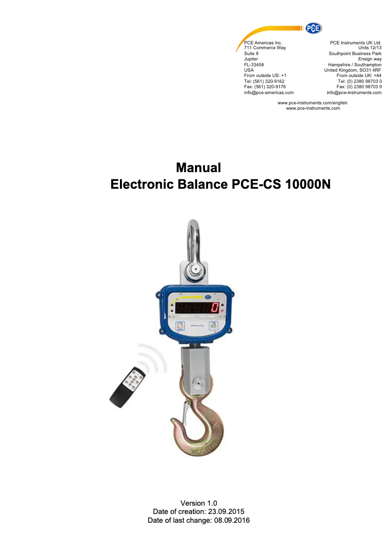 Página 1 del manual Manual de usuario PCE Instruments PCE-CS 10000N