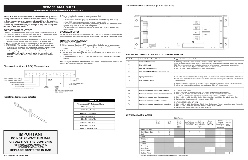 Page n°1 - Fiche technique Frigidaire FFGF3054TW