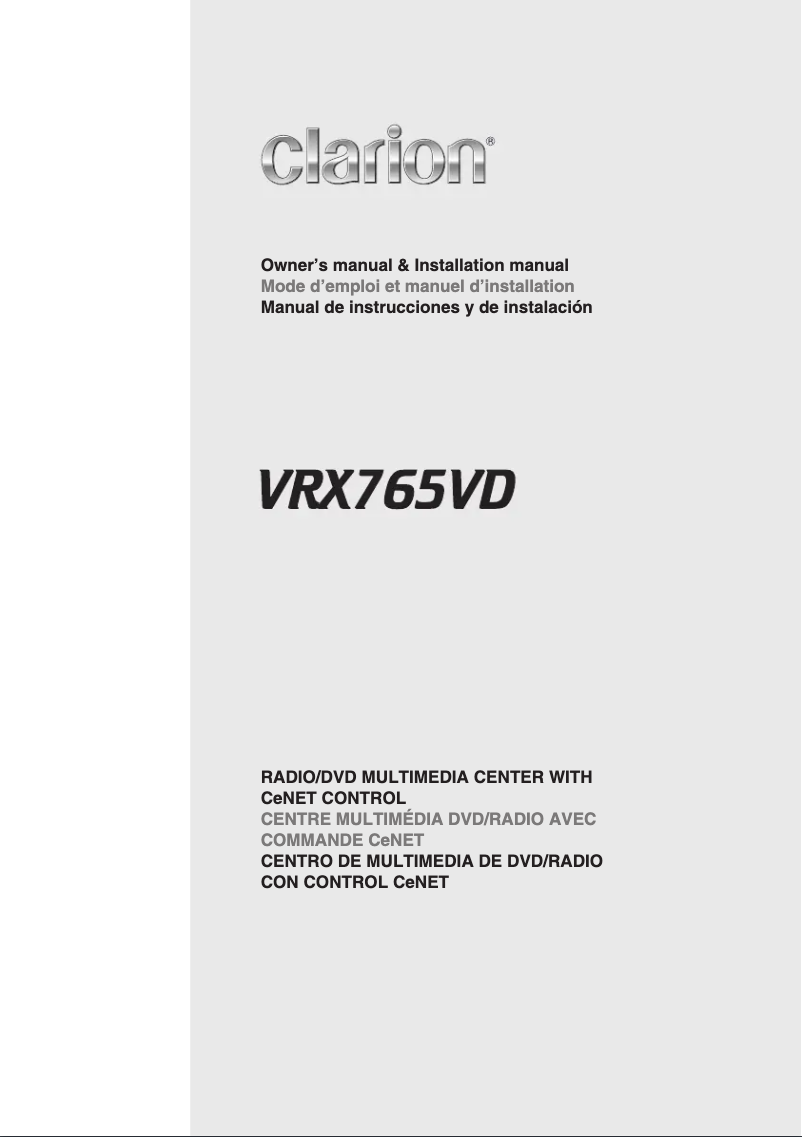 Page n°1 - Manuel utilisateur Clarion VRX765VD