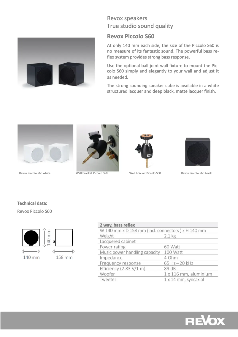 Página 1 del manual Ficha técnica Revox Piccolo S60