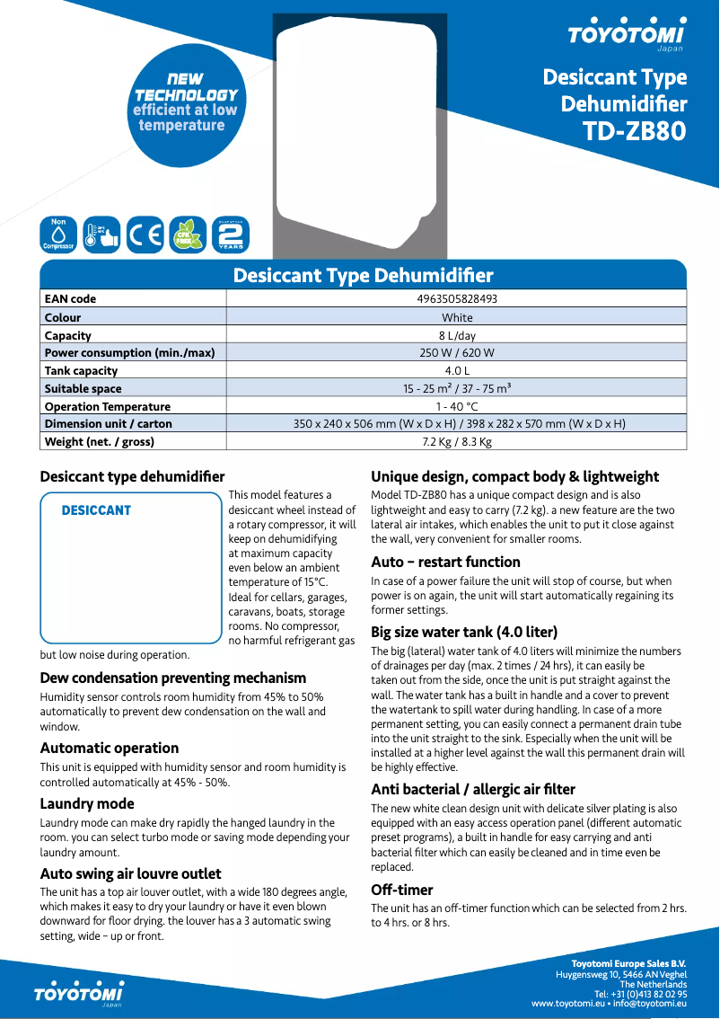 Page n°1 - Fiche technique Toyotomi TD-ZB80