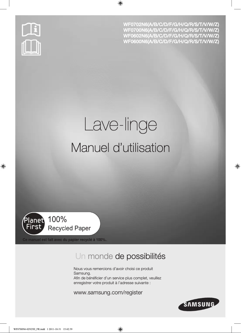 Page 1 de la notice Manuel utilisateur Samsung WF0700N6W