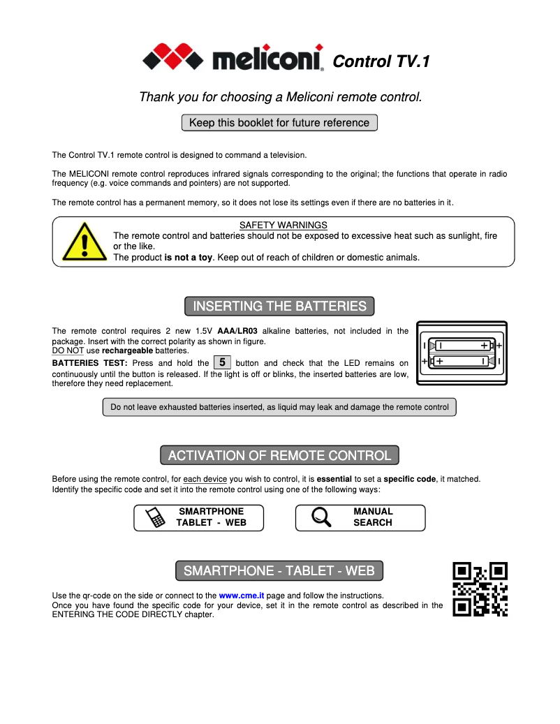 Image de la première page du manuel de l'appareil Control TV+