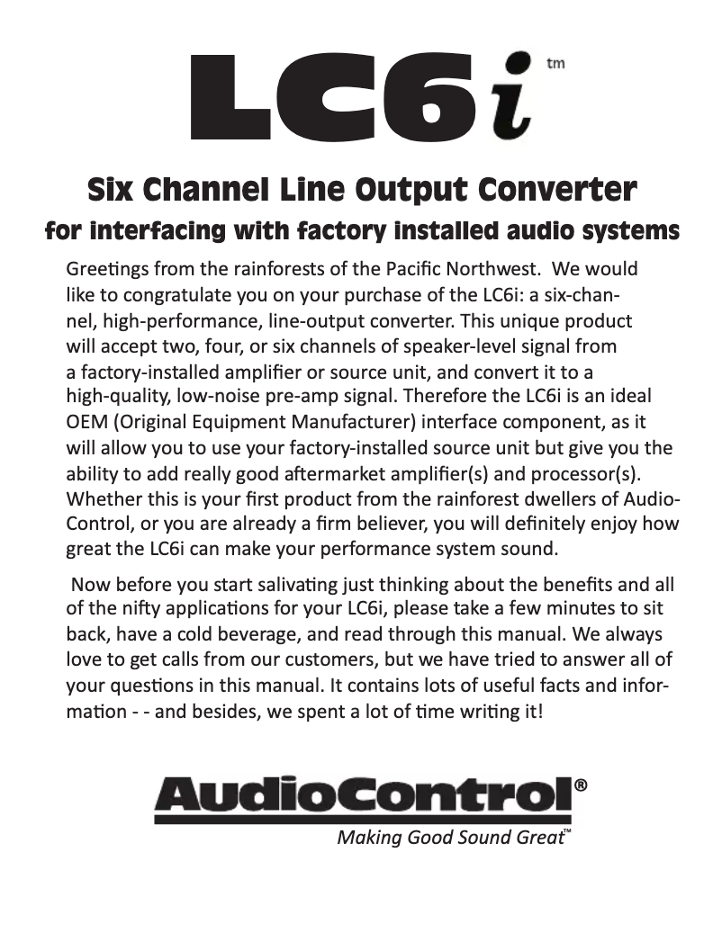 Page 1 de la notice Manuel utilisateur AudioControl LC6I