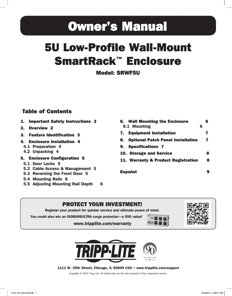 Page n°1 - Manuel utilisateur Tripp Lite SmartRack SRWF5U