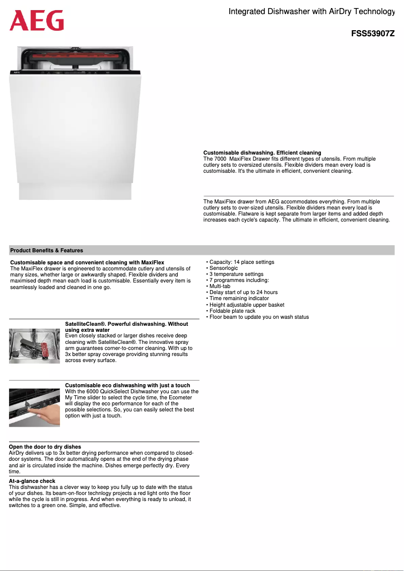 Page 1 de la notice Fiche technique AEG FSS53907Z