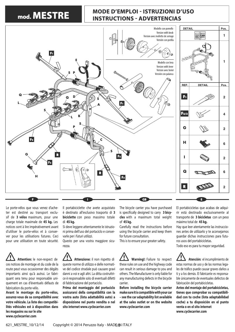 Image de la première page du manuel de l'appareil Mestre