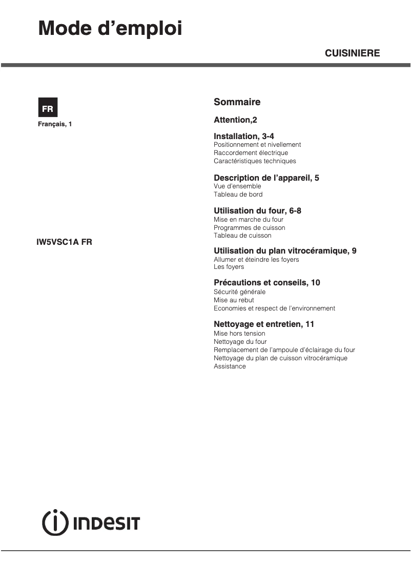 Image de la première page du manuel de l'appareil IW5VSC1A(W) FR