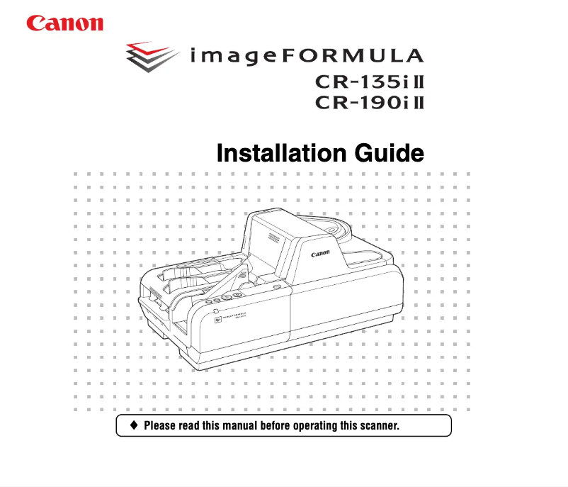 Page 1 de la notice Guide d'installation Canon imageFORMULA CR-190i II