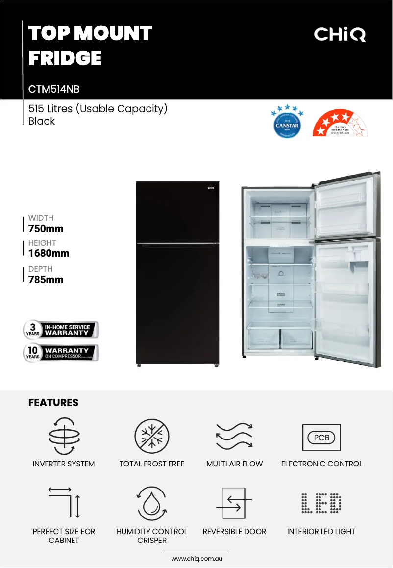 Page 1 de la notice Fiche technique CHiQ CTM514NB