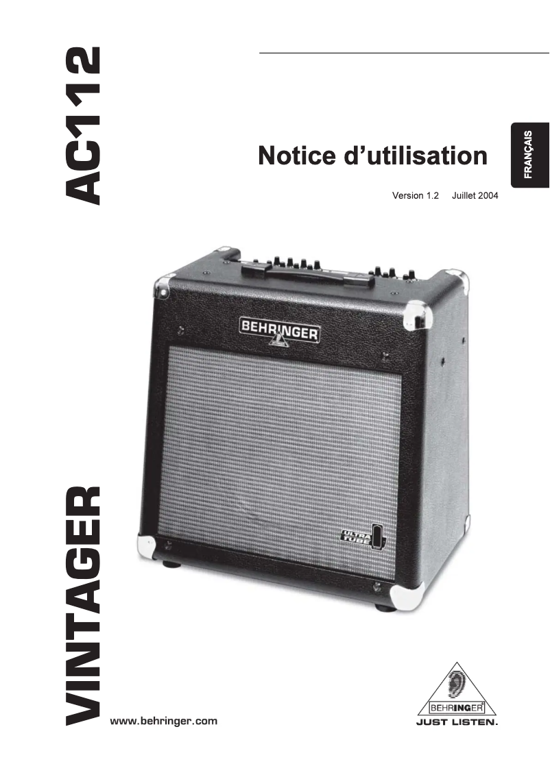 Page 1 de la notice Manuel utilisateur Behringer Vintager AC112