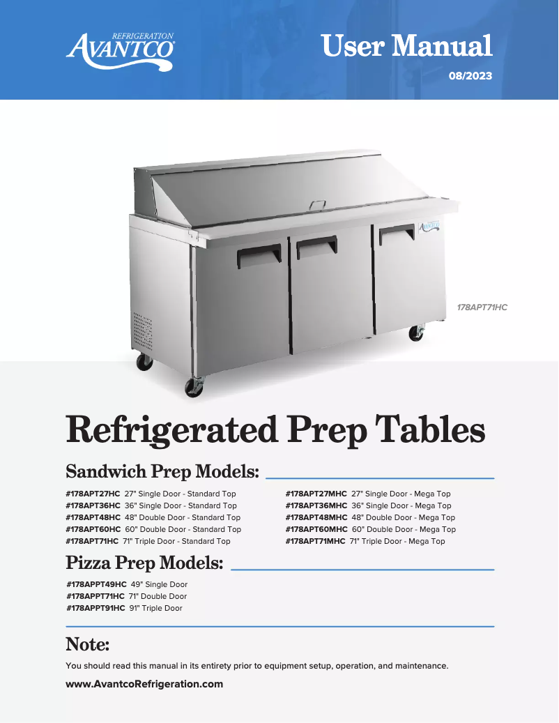 Página 1 del manual Manual de usuario Avantco APT-48M-HC