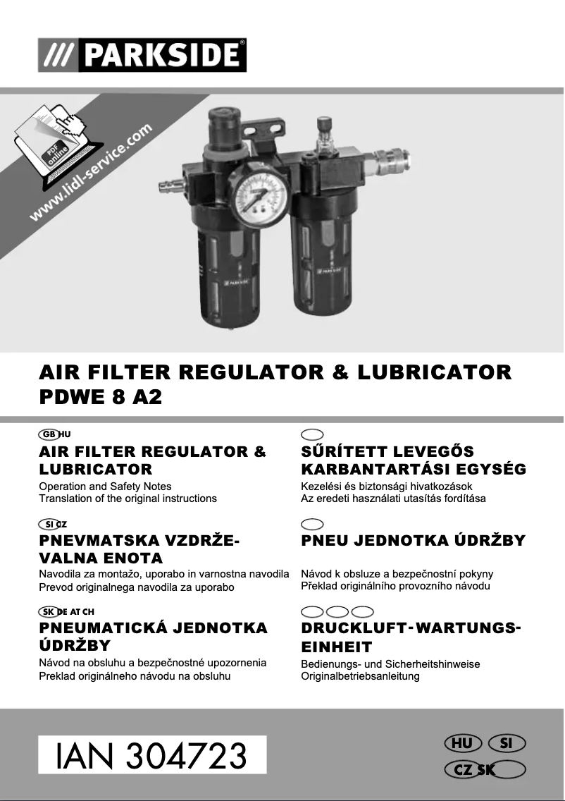 Page 1 de la notice Manuel utilisateur Parkside PDWE 8 A2