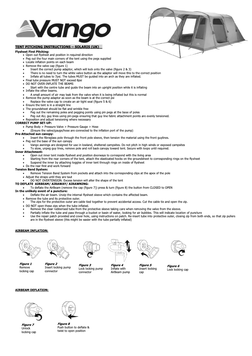 Page 1 de la notice Manuel utilisateur Vango Solaris 500