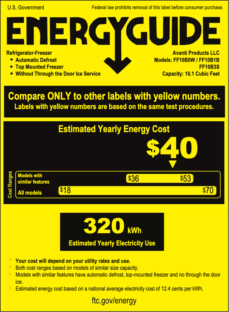 Page n°1 - Label énergétique Avanti FF10B0W