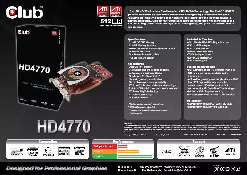 Page 1 de la notice Manuel utilisateur CLUB3D HD 4770