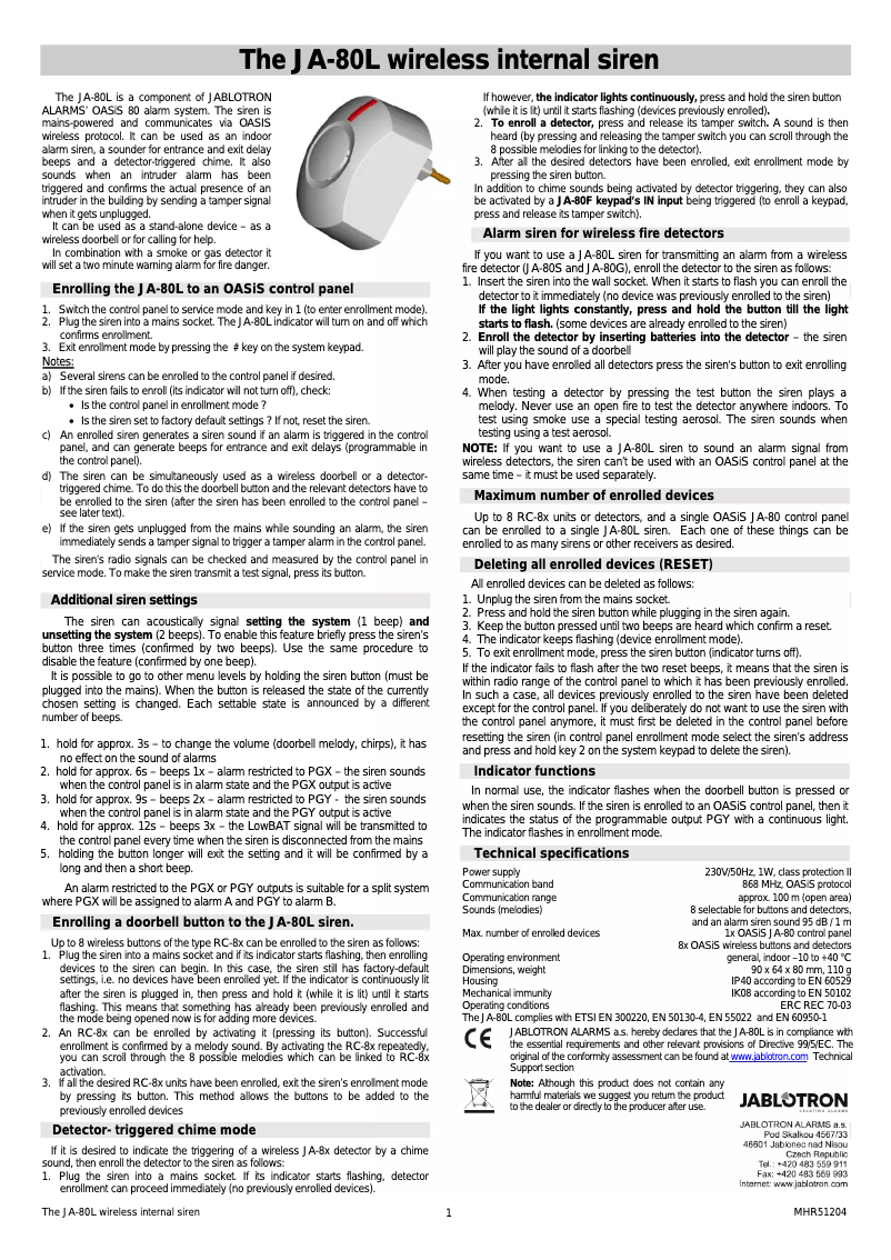 Page 1 of the manual User Manual Joblotron JA-80L