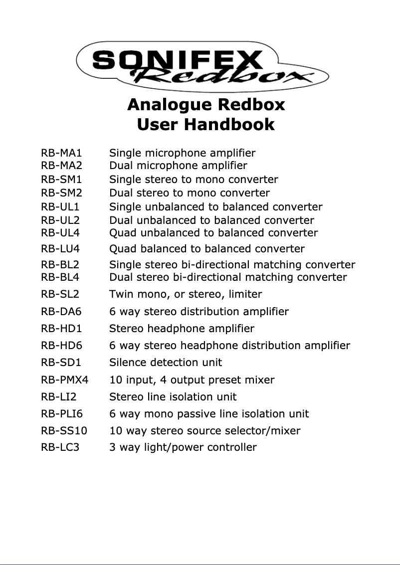 Page 1 of the manual User Manual Sonifex Redbox RB-BL2