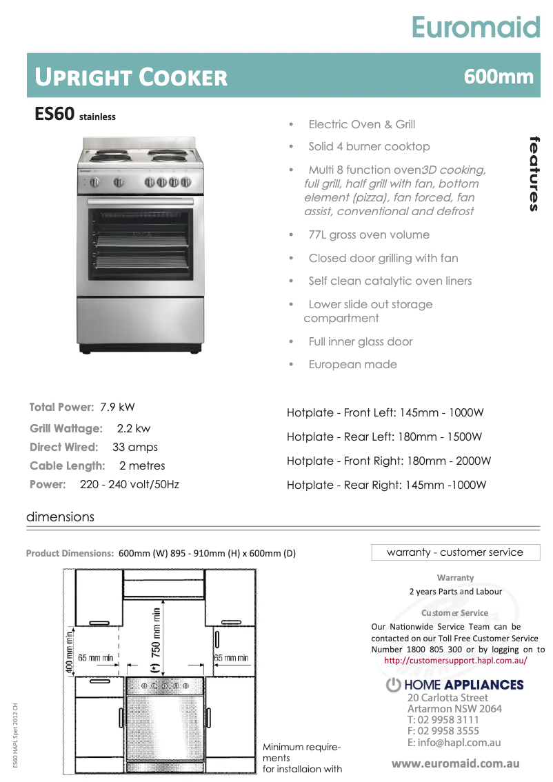 Page n°1 - Manuel utilisateur Euromaid ES60