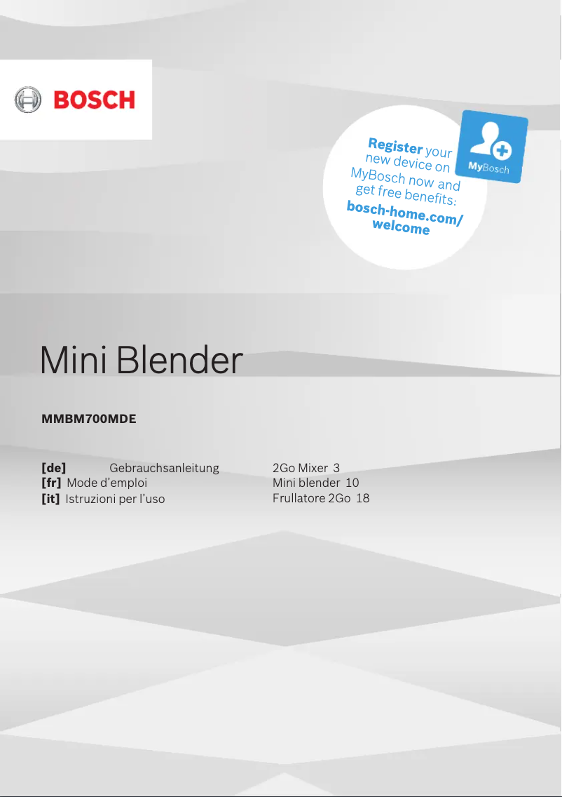 Page n°1 - Manuel utilisateur Bosch VitaStyle Mixx2Go MMBM700M