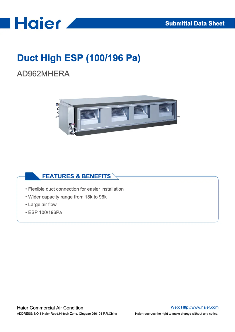 Page 1 de la notice Manuel utilisateur Haier AD962MHERA