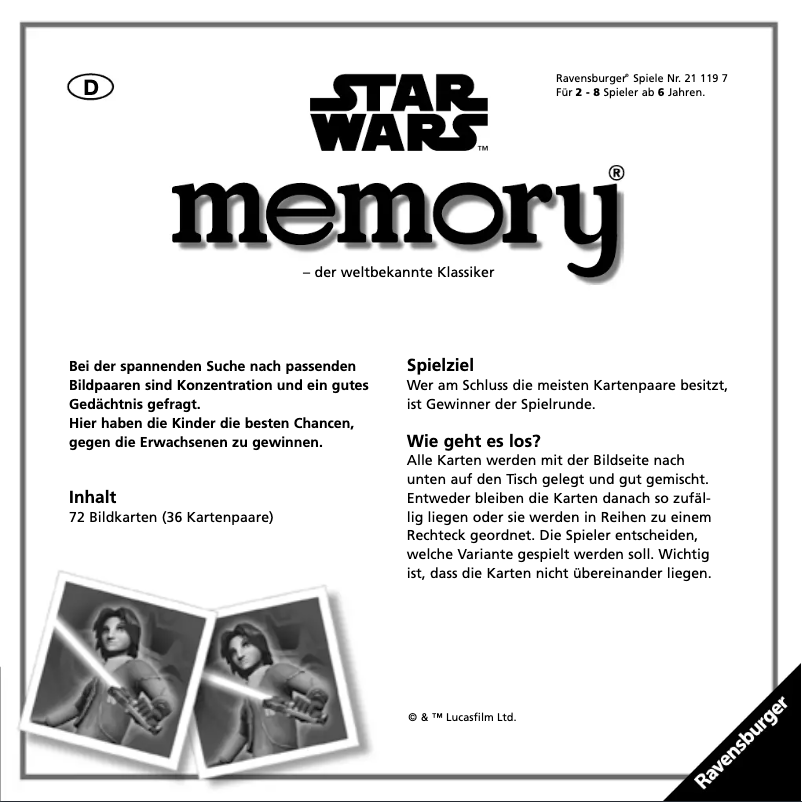 Página 1 del manual Manual de usuario Ravensburger Memory Star Wars Rebels