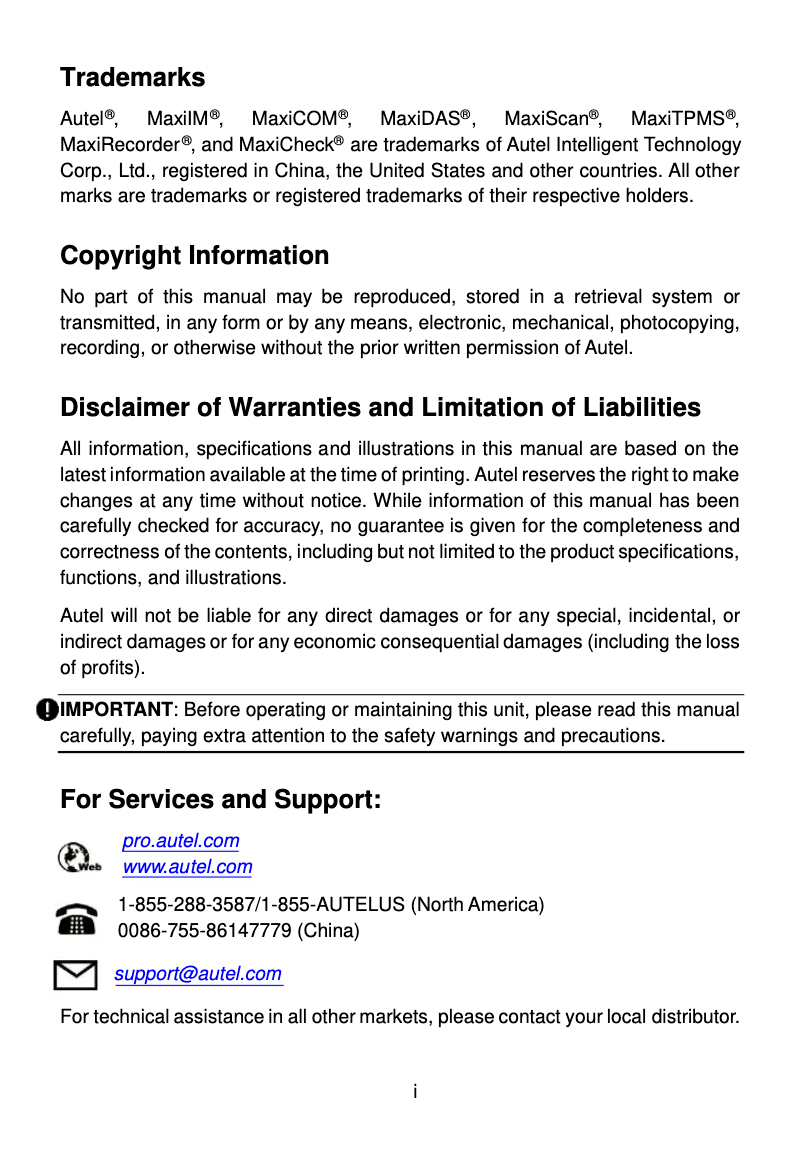 Page 1 de la notice Manuel utilisateur Autel MaxiIM KM100