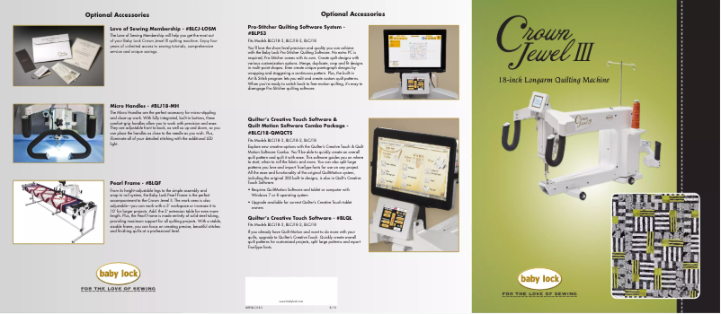 Page 1 de la notice Fiche technique Baby Lock Crown Jewel III