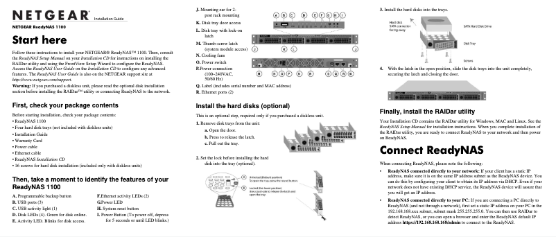 Page 1 de la notice Guide d'installation Netgear ReadyNAS RR4425
