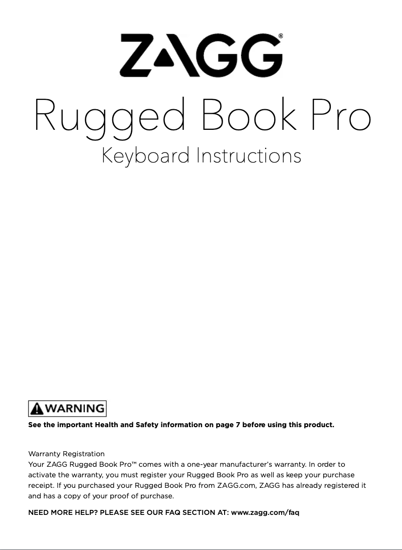 Page 1 de la notice Manuel utilisateur Zagg Rugged book pro