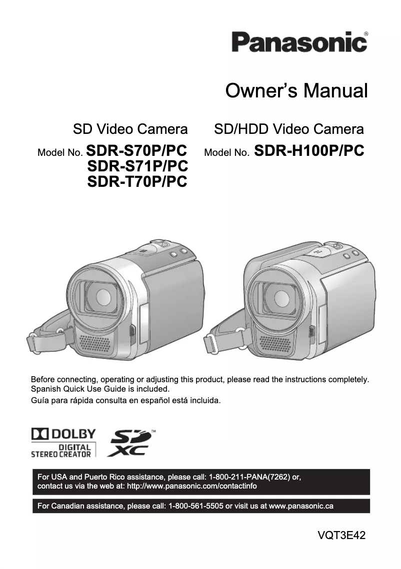 Page n°1 - Manuel utilisateur Panasonic SDR-H100