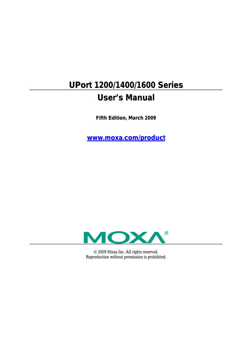 Page n°1 - Manuel utilisateur Moxa UPort 1250
