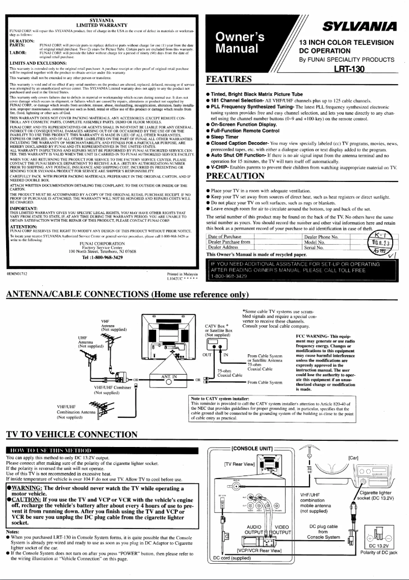 Page 1 de la notice Manuel utilisateur Sylvania LRT130